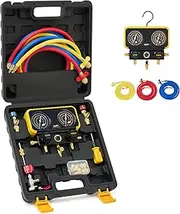 Orion Motor Tech R410a Manifold Gauge Set With 3 Hoses, Safety Valves, Adapters, Universal Can Tap - AC Recharge Kit