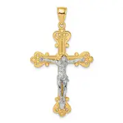 14k Two-tone Gold Two-tone Gold Engraved Crucifix Charm