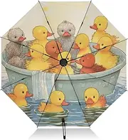 [PDZRMY] UV Protection Travel Umbrella Cute Ducks Bath Compact for Rain and Sun - Auto Open and Close UPF 50+ Windproof Portable 46” Sun Umbrella for Women and Men