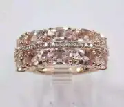 2.00Ct Oval Cut Simulated Morganite 14k Rose Gold Plated Women's Eternity Ring