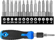 13-In-1 Magnetic Ratchet Screwdriver,Ratcheting Multi-Bit Screwdriver Set,Multi-Bit Ratcheting Screwdriver,With 13 Bits And 1/4-Inch Nut Driver,Suitable For All 6.35mm