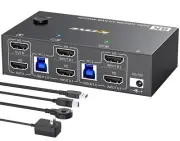 8K HDMI KVM Switch 2 Monitors 2 Computers 8K@60Hz 4K@144Hz,Camgeet USB 3.0 Dual