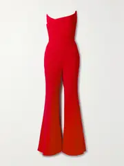 [ROLAND MOURET] ROLAND MOURET - Strapless Asymmetric Wool-crepe Jumpsuit - Red - UK 16 UK 16 Red