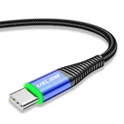 3PCS US0128 3A LED Nylon Fast Charging Type-C Data Cable for Samsung S10+ Xiaomi Redmi Note8 HUAWEI P30 Pro BLUE COLOR
