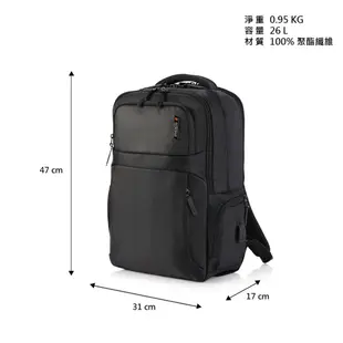 AT美國旅行者 AMERICAN TOURISTER 筆電後背包/電腦包17吋SEGNO 2.0商務減壓USB插孔_黑