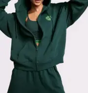 Victoria's Secret Ivy Fleece Full Zip Campus Hoodie Deep Forest Green XL VS163