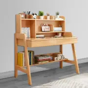 Solid Rubber Wood Kids Desk with Adjustable Height, Bookshelf&Drawer,Study Table