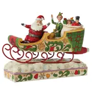 Jim Shore Spreading Christmas Cheer Buddy Elf with Santa in Sleigh Figurine