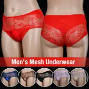 Sissy Pouch Panties Men Mesh Lace Bikini Briefs Knickers Underwear See Through