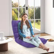 CostwayFloor Chair with Back Support with 14-Position Adjustable Back and Thick Sponge Padding-Purple
