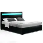 Bed Frame Double Size LED Gas Lift Black COLE Artiss