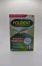 Polident Smokers Antibacterial Denture Cleanser Effervescent Tablets, 120 count