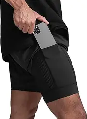 [DIOTSR] Mens 2 in 1 Running Workout Shorts for Men Lightweight Training Shorts Quick Dry Gym Shorts with Phone Pocket