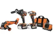 AEG BRUSHLESS 3 Piece 18V Hammer Drill Impact Driver, Angle Grinder Combo Kit