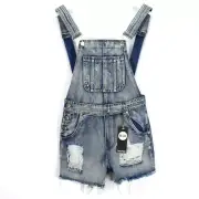 Boohoo Womens Denim Distressed Dungaree Overall Shorts Jumpsuit - Size 2