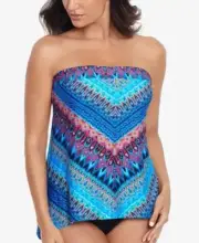 Miraclesuit Casablanca Bandini Tankini Blue Swim Top - size 8 - Removable strap