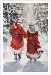 [CGXLB] Christmas Canvas Wall Art Santa Claus and Mrs Christmas Picture New Year Holiday Wall Painting Bedroom Decor No Frame(White,12.00" x 18.00")