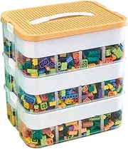 Uandhome Toys Organizer Storage Case, Stackable Storage Container Compartments, Storage Box Compatible with Lego Storage, Building Blocks Container Box with Lids Playroom Organization Bin (Yellow)