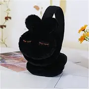 [KAYLRE] Earmuffs Warm Cute 3D Rabbit Warm Earmuffs Winter Warm Headphones Girls Rabbit Earcap Children Ear Cover Plush Fur Headphones Ear Warmer Warm Earmuffs (Color : Black)