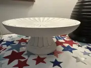 White Wooden Cake Plate Stand Fluted Scalloped Top 10" Diameter Pedestal Riser