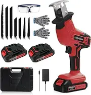 Cordless Reciprocating Saw, 2.0Ah Battery x2, Cordless Variable Speed, Blades Kit for Wood/Metal/PVC Cutting RED4