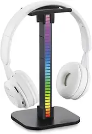 Headphone Stand, RGB Headset Holder/Hanger with Built-in Mic Pickup, Rhythm Sync Audio Spectrum Display, 10 LED Modes,Non-Slip Rubber Base