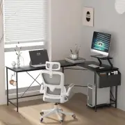 Shaped Computer Desk,Corner Gaming Desks with Storage Shelf,Metal Frame Office T