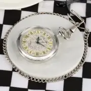 Silver Tone Hand Wind Mechanical Wind Up Pocket Watches Chain Open Face Design
