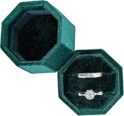 [beiqilian] Ring Box, Velvet Jewelry Boxes for Proposal Engagement Wedding Ceremony, Octagon Mini Double Ring Slot Bearer Case with Detachable Lid (Green, Octagon)