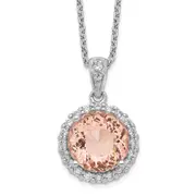 Sterling Silver Cheryl M Rhodium-Plated 100 Facet Simulated Morganite And White Brilliant-Cut Cz Halo 18 Inch Necklace