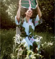 MARIMEKKO x IKEA BASTUA Kimono Robe Blue Green Rhubarb Leaf Print- L/XL NEW