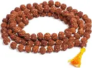 Rudraksha Mala (Brown, 9-10mm) for Wearing and Japa Mala ( 5 Mukhi 108 beads )