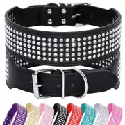 Didog 5 Row Rhinestone PU Leather Dog Collars Diamante Bling for Large Dogs 2.0" wide Black M:Neck 38-46cm