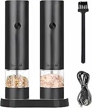 Electric Salt and Pepper Grinder Set, Rechargeable Salt and Pepper Grinder Set with Base, 95ml Container, and Adjustable Coarseness