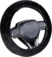 Kewucn Furry Fluffy Wool Steering Wheel Cover, Universal 15 inch Australian Sheepskin Wool Car Steering Wheels Protector, Warm Anti-Slip Auto Interior Accessories for Women & Men (Black)