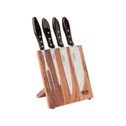 5pc Tramontina Churrasco BBQ Brown Polywood Magnetic Block Knives & Fork Set
