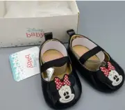 Minnie Mouse Black Ballet Flats Baby Slippers Shoes, Size 3/6M Gift Box Set