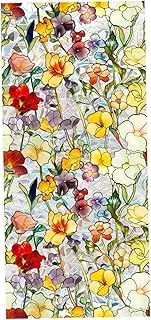 Stained Glass Window Film, 17x39 Inch Double-Side Static Floral Window Clings, Reusable PVC Privacy Film for Office and Home Decor, Stain Glass Cling