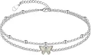 [CHIC & ARTSY] Womens Anklet 925 Sterling Silver Created Opal Layered Anklet Bracelet Dainty Beaded Chain Anklet Adjustable 11" Best Friend Anklet for Women