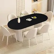 Klmnop Black Oval Fitted Tablecloth with Elastic, Stretchy Oval Table Cover Fits 48 x 68 Inch Oval Table, Washable Elastic Edge Design Table Cloth for Oval Table(Black)