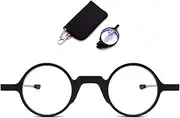 ABETOS Reading Glasses Foldable Metal Foldable Reading Aid Blue Light Filter Round Compact Portable Pocket Glasses for Men Women, black, 1.5
