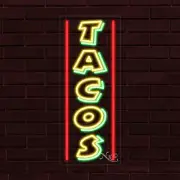 NEW "TACOS" w/BORDER VERTICAL 30x12x1 INCH LED FLEX WINDOW INDOOR SIGN 31031
