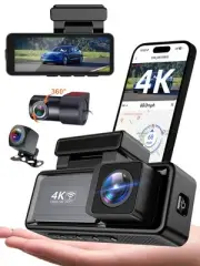 Dash Cam 4k Front and Rear, Full HD Dash Cam for Cars, Free 64GB TF Card Dash...