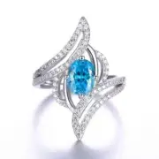 Awesome Floral Design with Oval Shape Aqua Lab Created Aquamarine Women's Ring