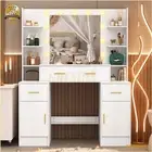 Large Dressing Table Vanity Desk With Mirror &11 LED Bulbs 5 Drawer Makeup Table