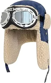 [Lifup] Trapper Hat for Men, Faux Fur Hunting Hat with Goggles, Aviator Winter Hat with Ear Flaps
