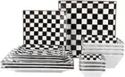16-Piece Dinnerware Set Service for 4, Square, Black and White Grid, Porcelai...