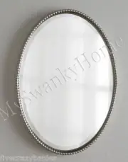 32" BEADED SILVER Oval Metal Wall Mirror HORCHOW Neiman Marcus Vanity Sherise