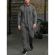 Men's Tracksuit Jumpsuit Street Spring Long Sleeve Hooded Cotton Warm Breathable Soft Fitness Running Walking Sportswear Activewear Navy Dark Gray Wine