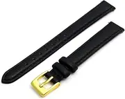 [Generic] Ladies Soft Genuine Leather Watch Strap Band 10mm, Black, Gilt (Gold Colour) Buckle